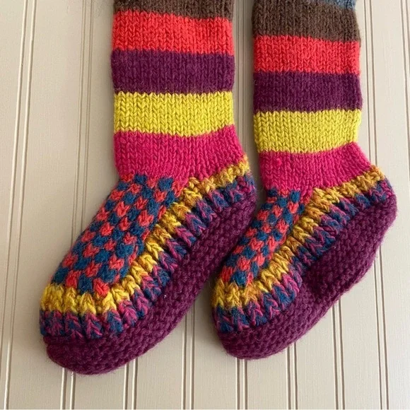 New Colourful Heavy Knit Wool Slippers Women’s Size 6-7 - Picture 2 of 5